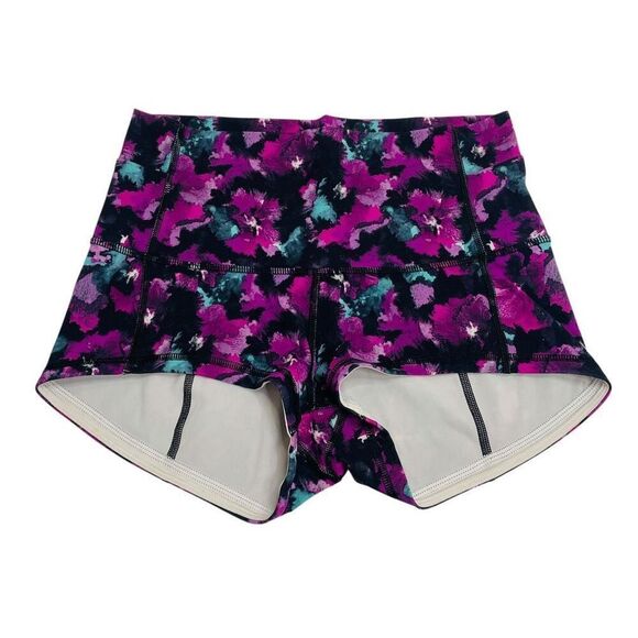 Lululemon Wunder Short 2" Mini Midnight Bloom Black Deep Fuschia Athletic Shorts - Picture 1 of 9